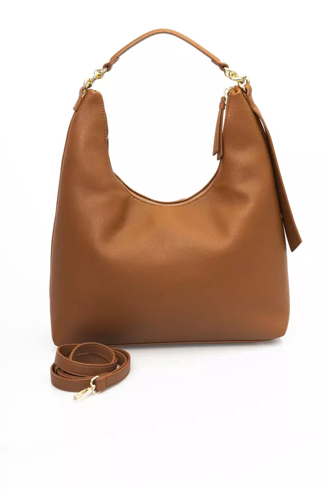 Chic Brown Shoulder Bag with Golden Accents