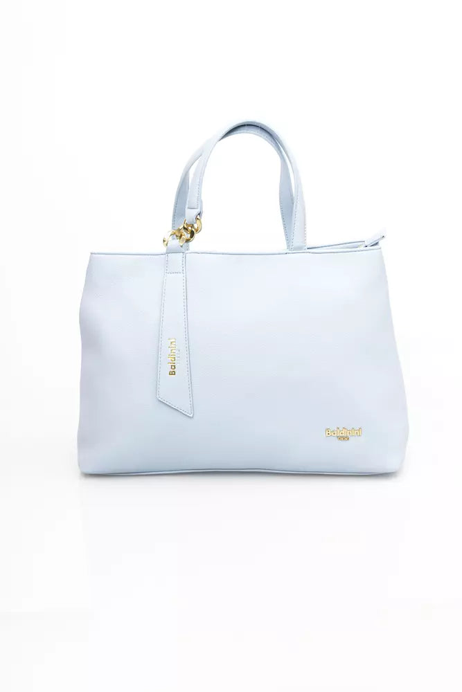 Elegant Light Blue Shoulder Bag with Golden Accents