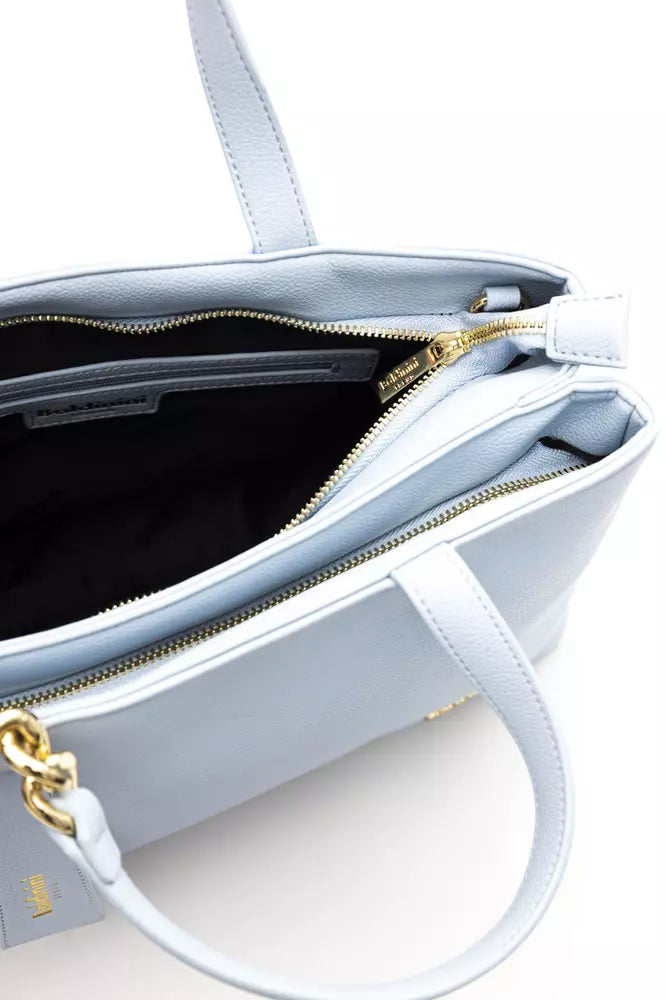 Elegant Light Blue Shoulder Bag with Golden Accents