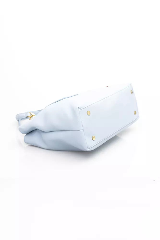 Elegant Light Blue Shoulder Bag with Golden Accents