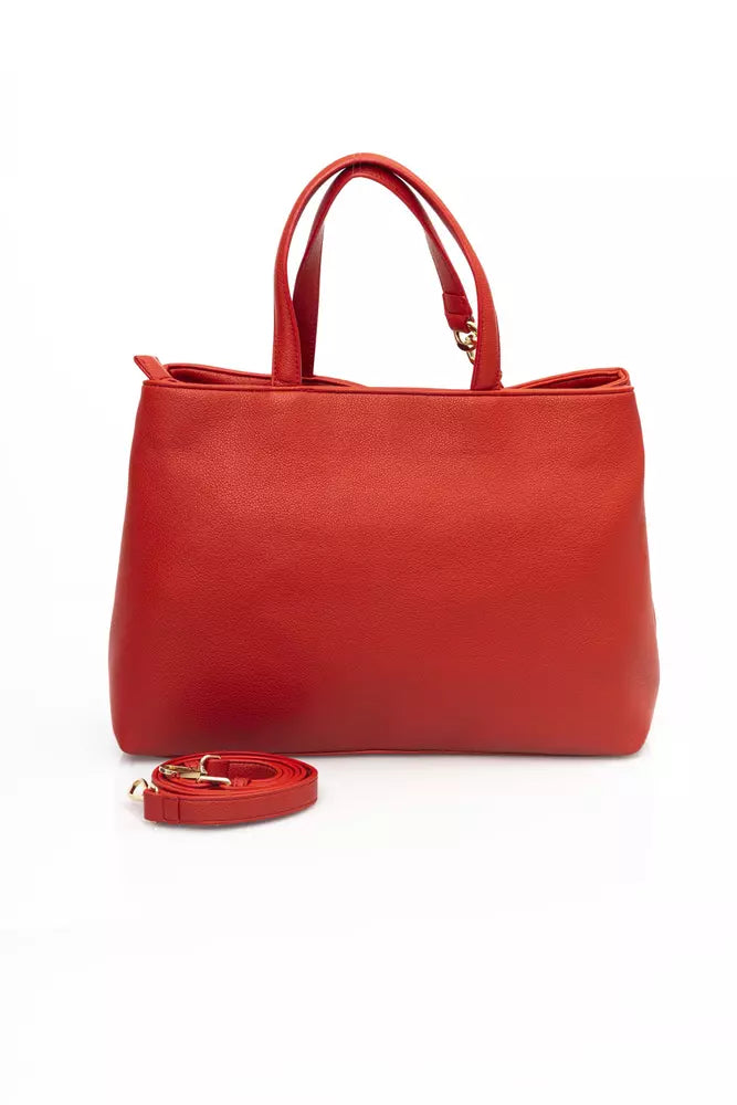 Elegant Red Shoulder Bag with Golden Accents