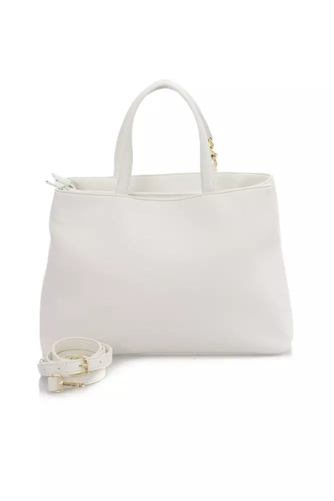 Elegant White Shoulder Bag with Golden Accents