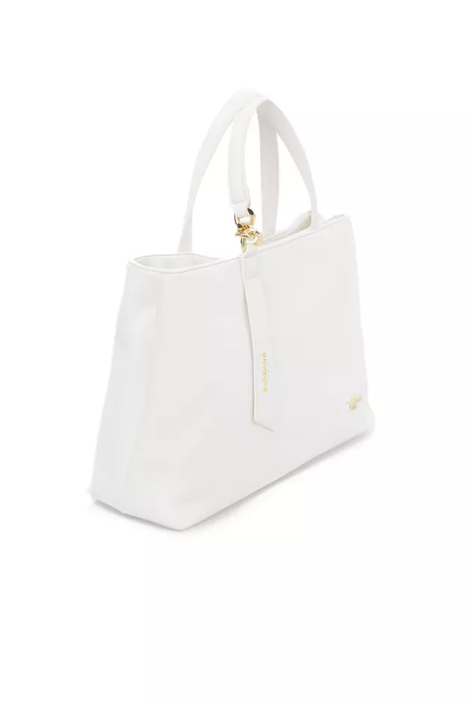 Elegant White Shoulder Bag with Golden Accents