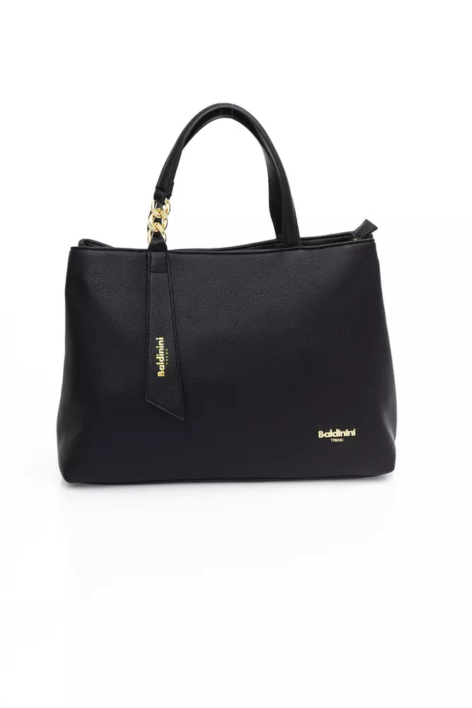 Elegant Black Shoulder Bag with Golden Accents