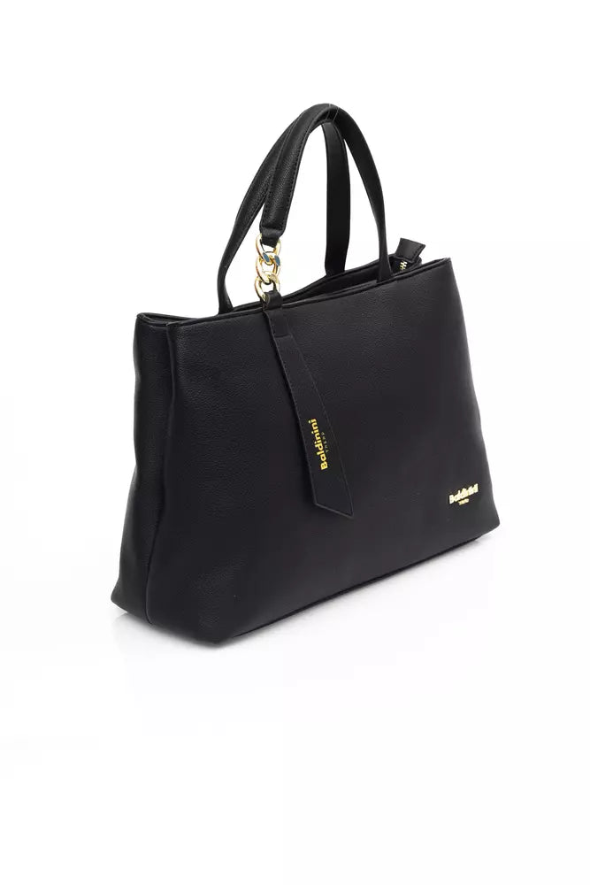 Elegant Black Shoulder Bag with Golden Accents