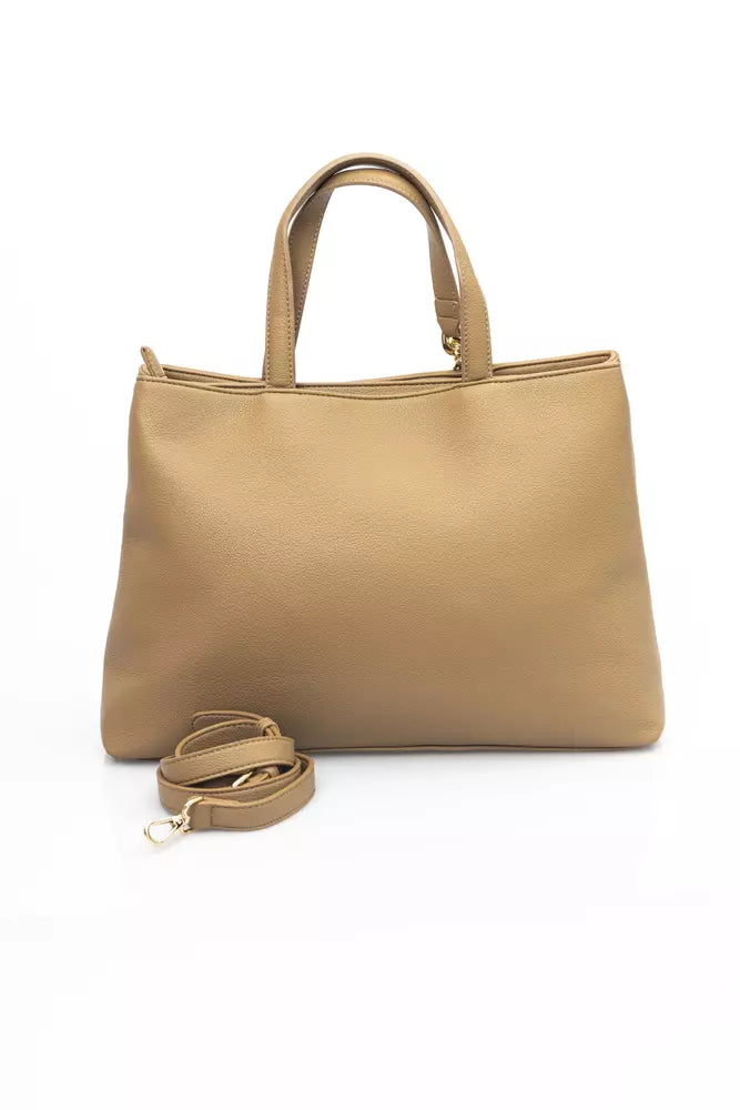 Elegant Beige Shoulder Bag with Golden Accents