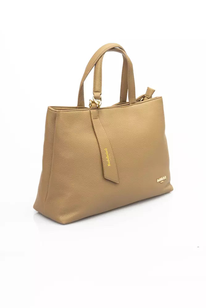 Elegant Beige Shoulder Bag with Golden Accents