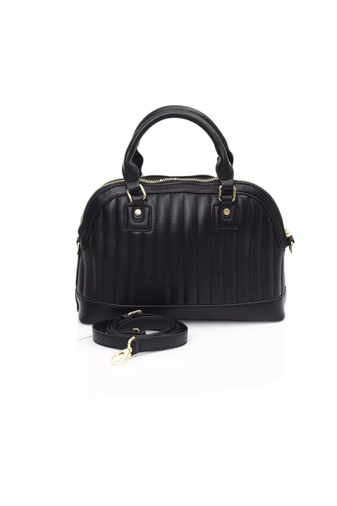 Elegant Black Shoulder Bag with Golden Accents