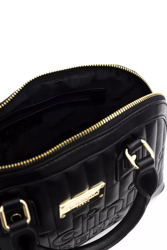 Elegant Black Shoulder Bag with Golden Accents