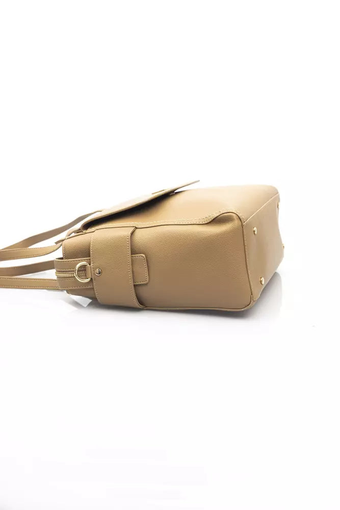 Elegant Beige Shoulder Bag With Golden Accents