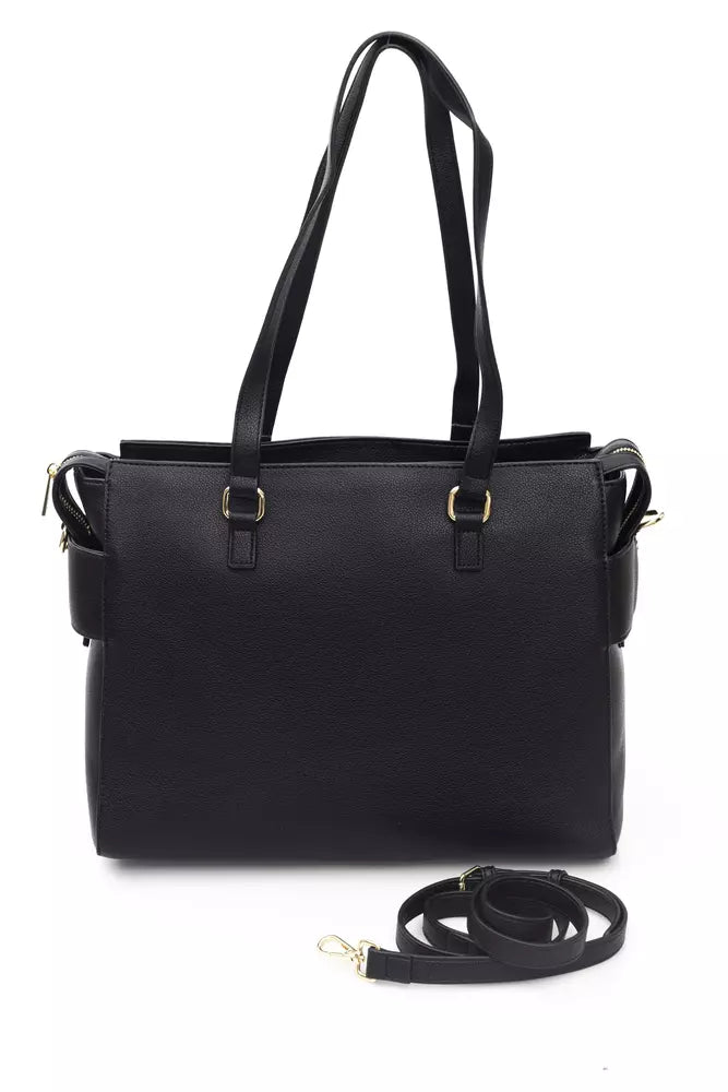 Elegant Black Shoulder Bag with Golden Accents