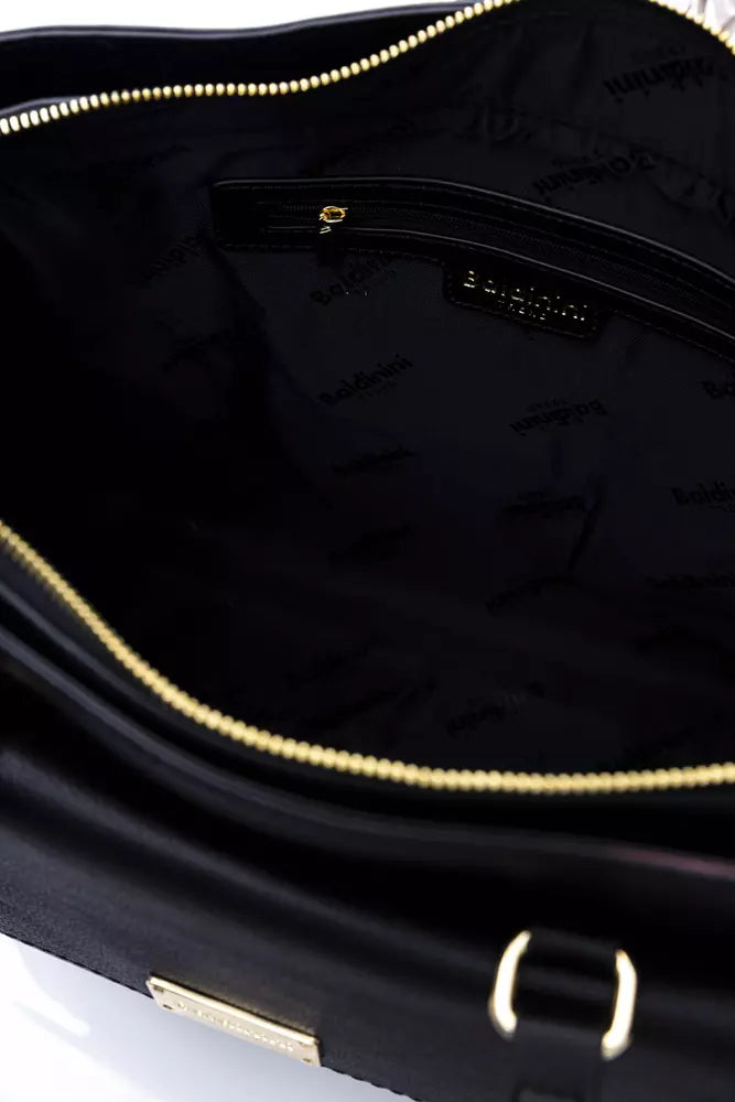 Elegant Black Shoulder Bag with Golden Accents