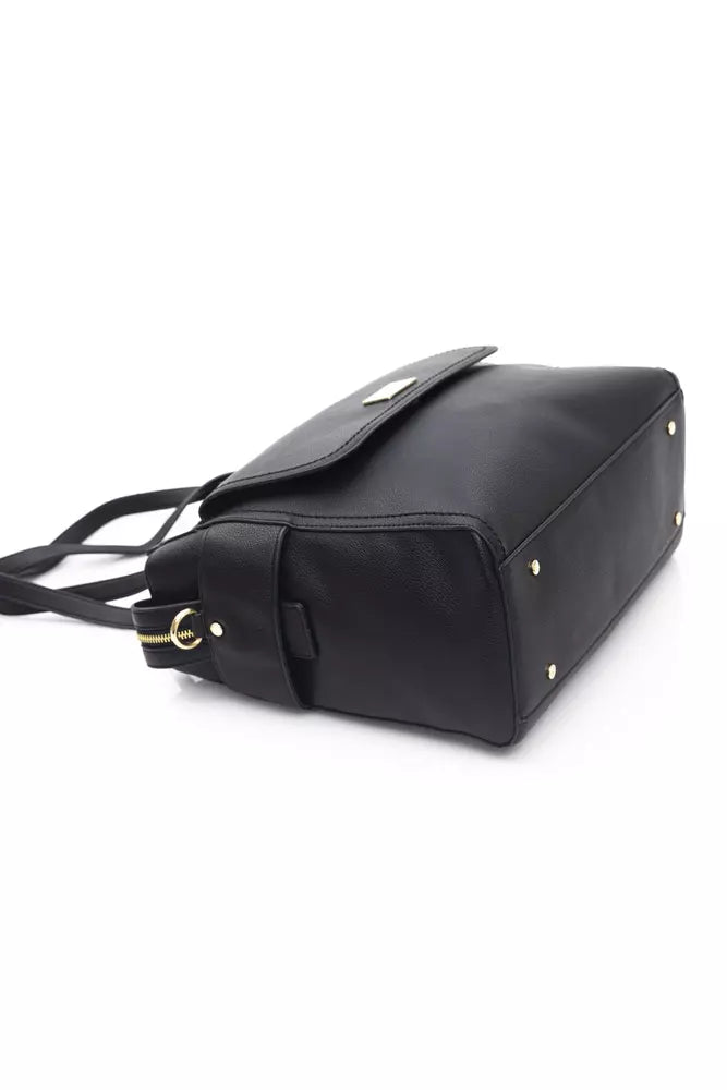 Elegant Black Shoulder Bag with Golden Accents