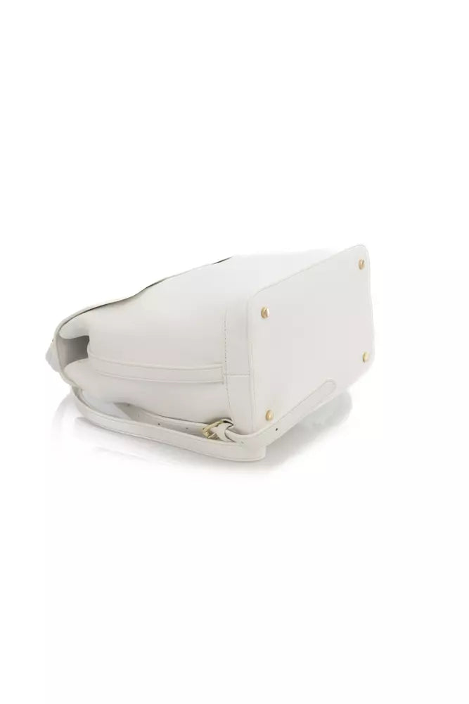 Elegant White Flap Backpack with Golden Accents