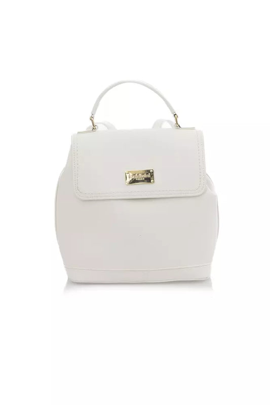 Elegant White Flap Backpack with Golden Accents