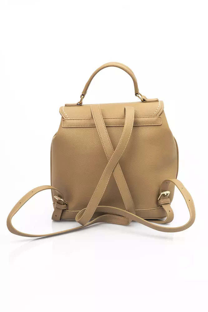 Elegant Beige Backpack with Golden Accents