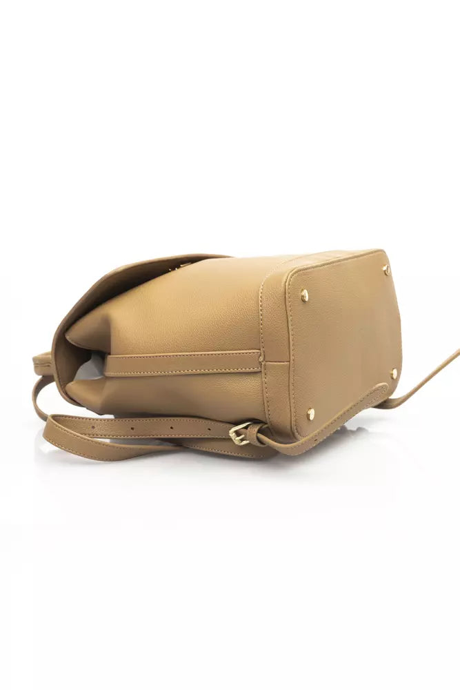 Elegant Beige Backpack with Golden Accents