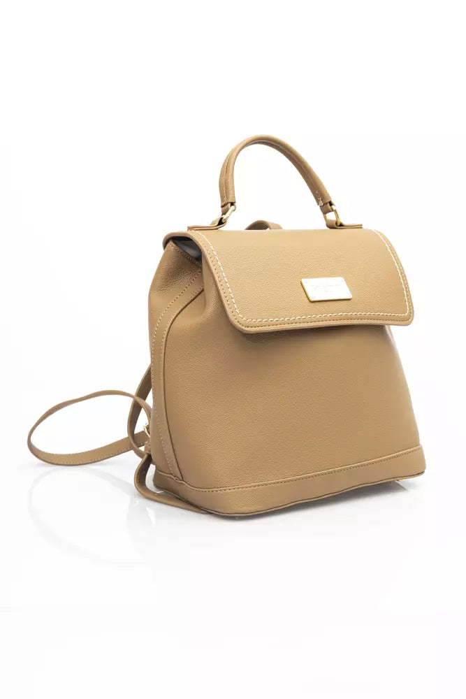 Elegant Beige Backpack with Golden Accents