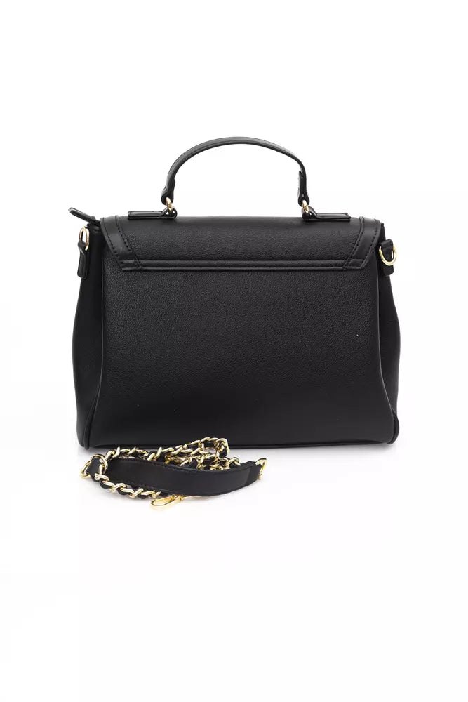 Elegant Shoulder Bag with Flap Closure and Golden Accents