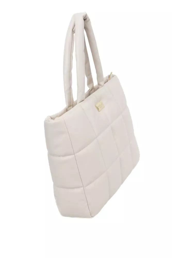 Beige Shoulder Bag with Golden Accents