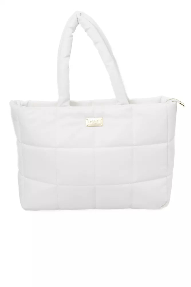 Elegant White Shoulder Bag with Golden Accents