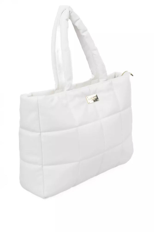 Elegant White Shoulder Bag with Golden Accents