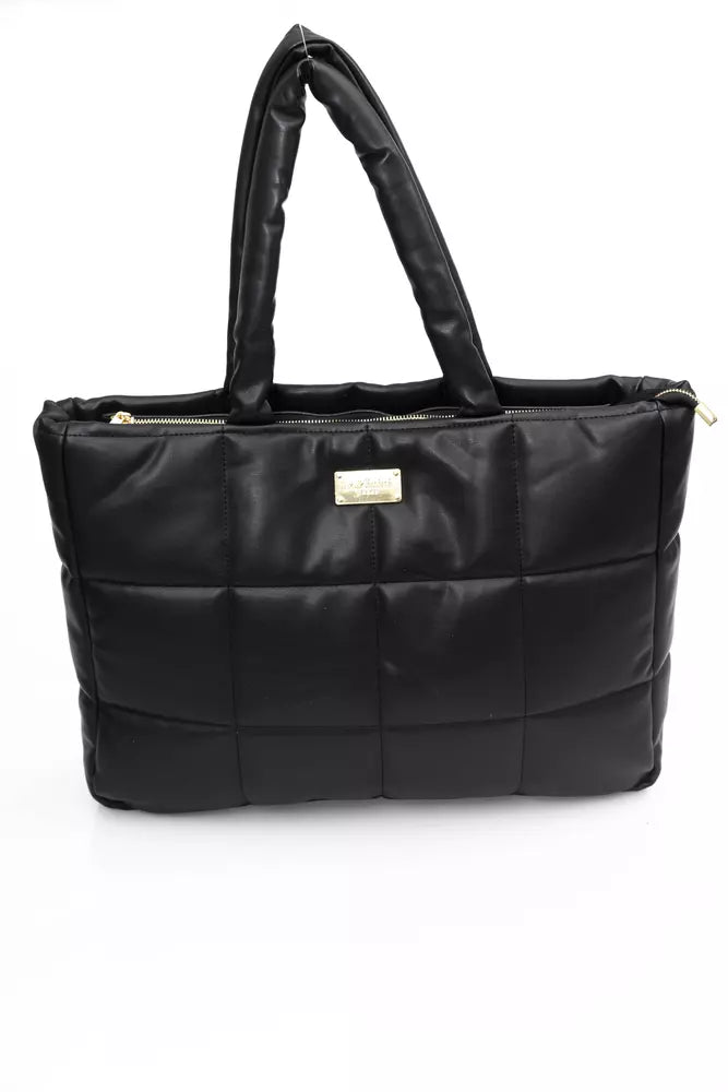 Elegant Black Shoulder Bag with Golden Accents