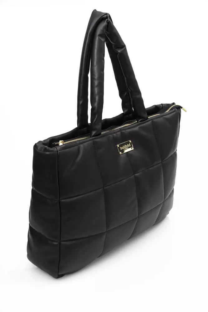 Elegant Black Shoulder Bag with Golden Accents