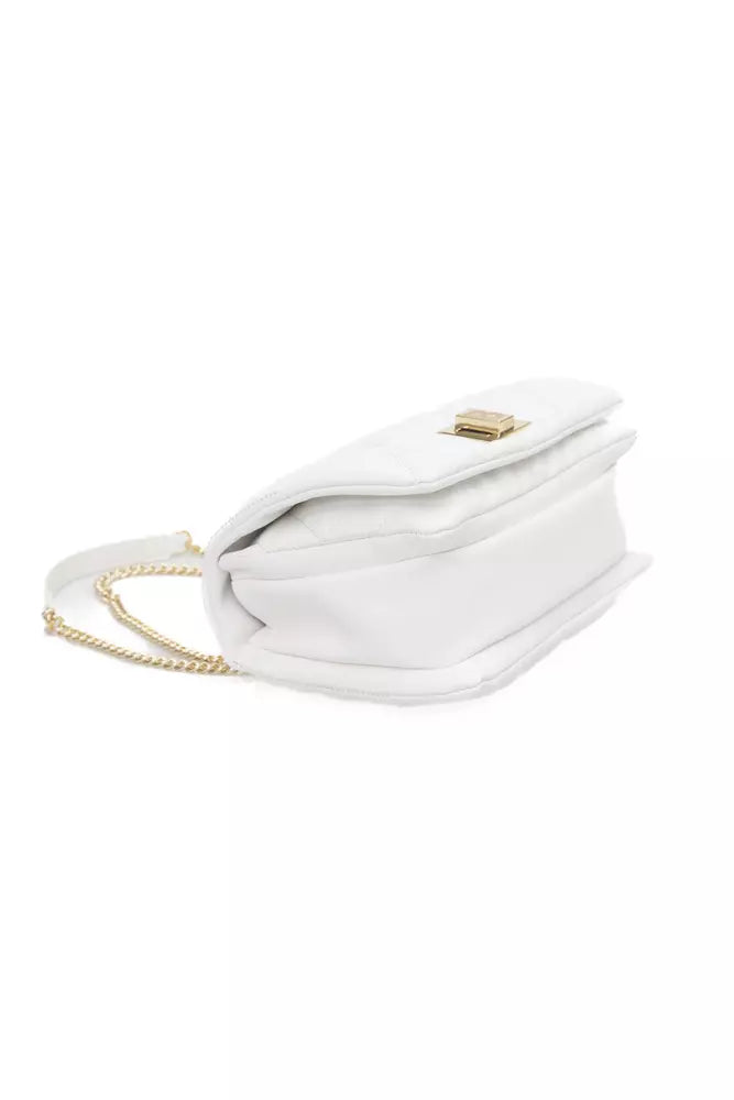 Elegant White Shoulder Bag with Golden Accents