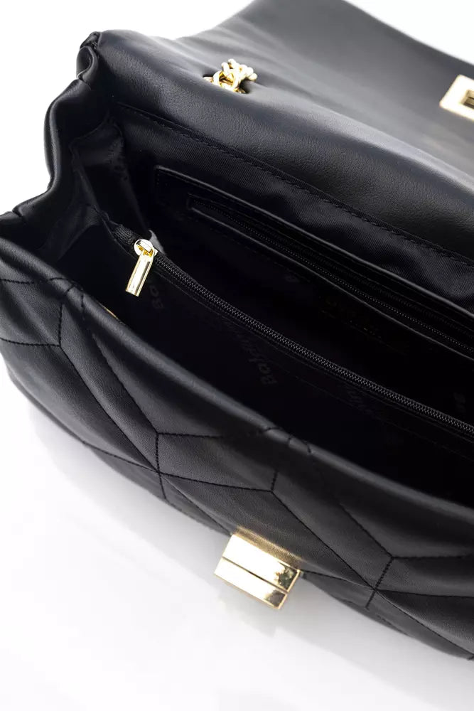 Elegant Black Shoulder Bag with Golden Accents