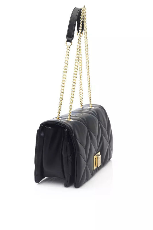 Elegant Black Shoulder Bag with Golden Accents