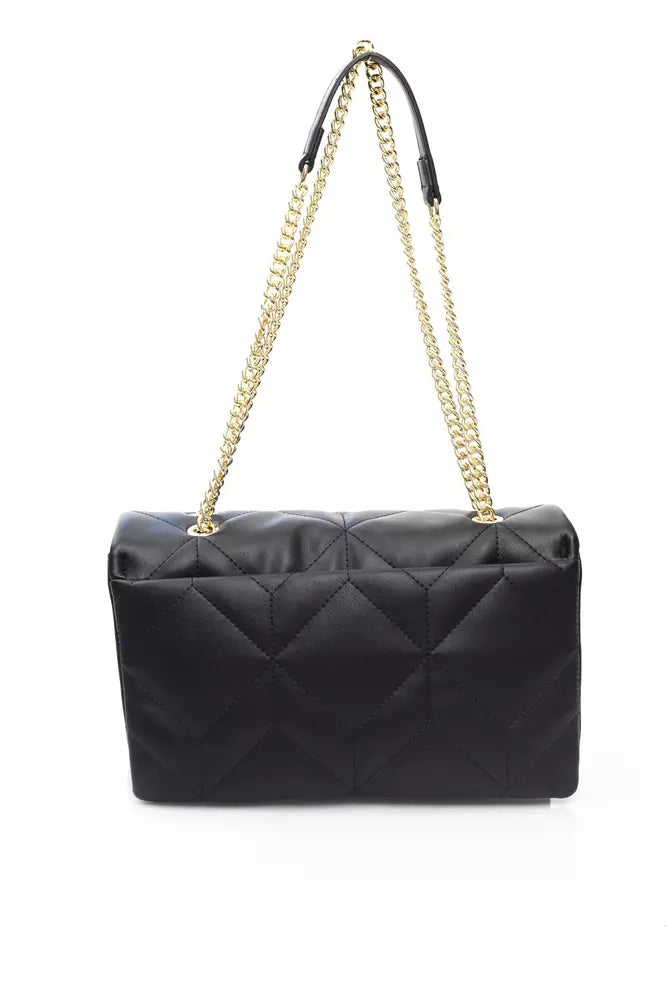 Elegant Black Shoulder Bag with Golden Accents