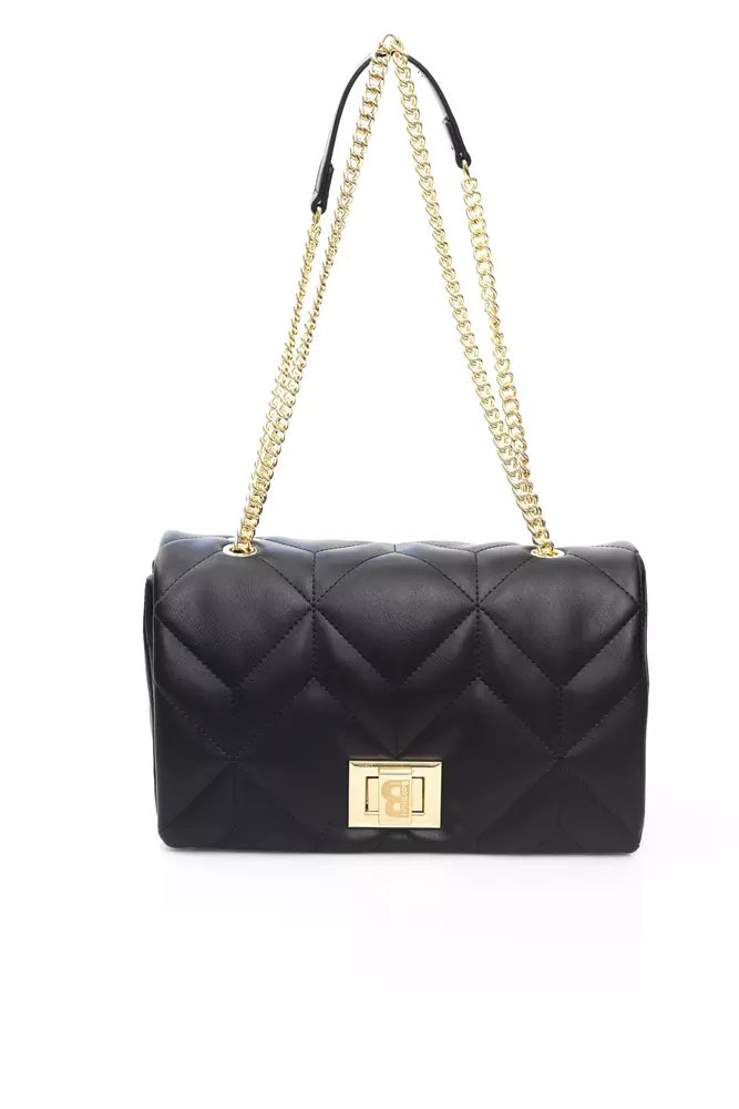 Elegant Black Shoulder Bag with Golden Accents