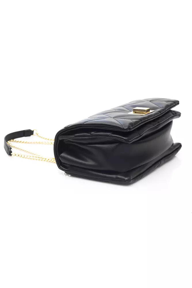 Elegant Black Shoulder Bag with Golden Accents