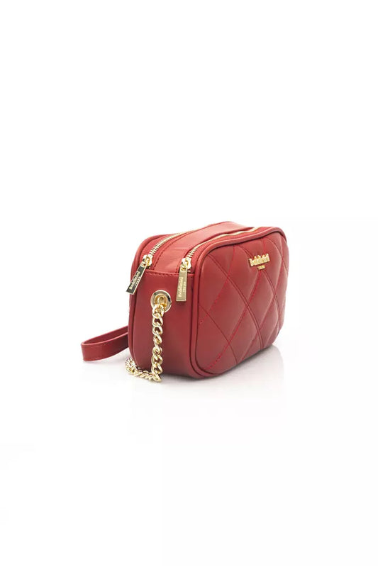 Elegant Red Shoulder Bag with Golden Accents