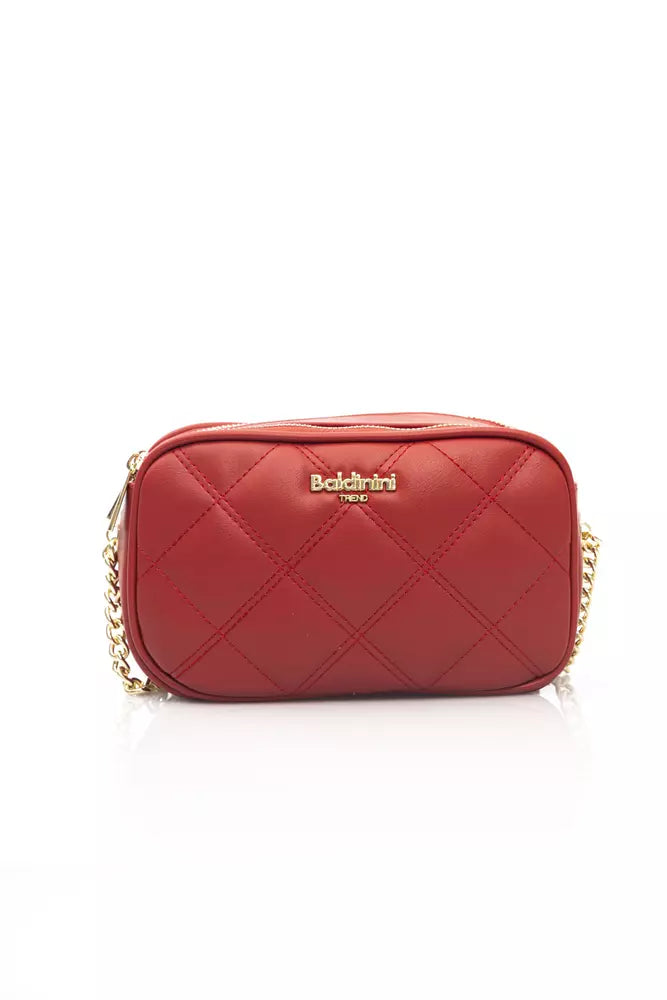 Elegant Red Shoulder Bag with Golden Accents