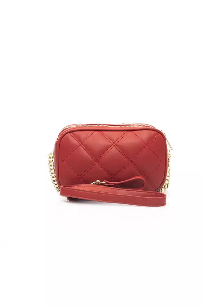 Elegant Red Shoulder Bag with Golden Accents