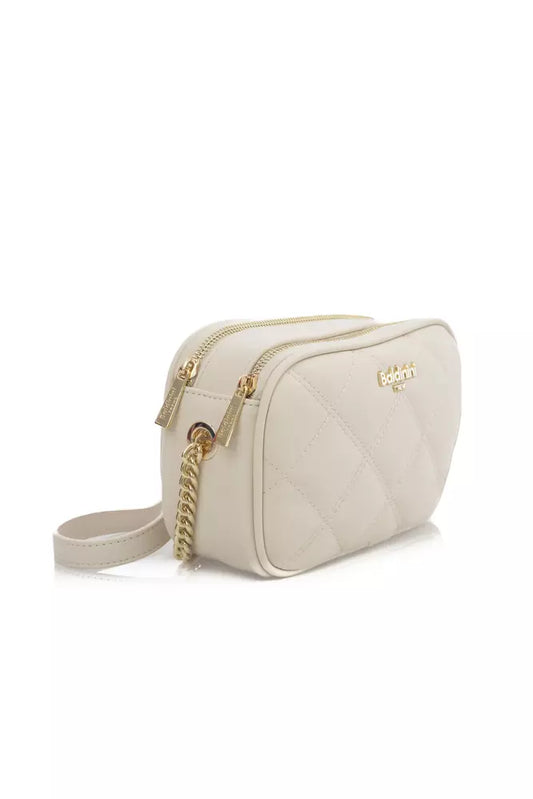 Beige Double Compartment Shoulder Bag with Golden Accents