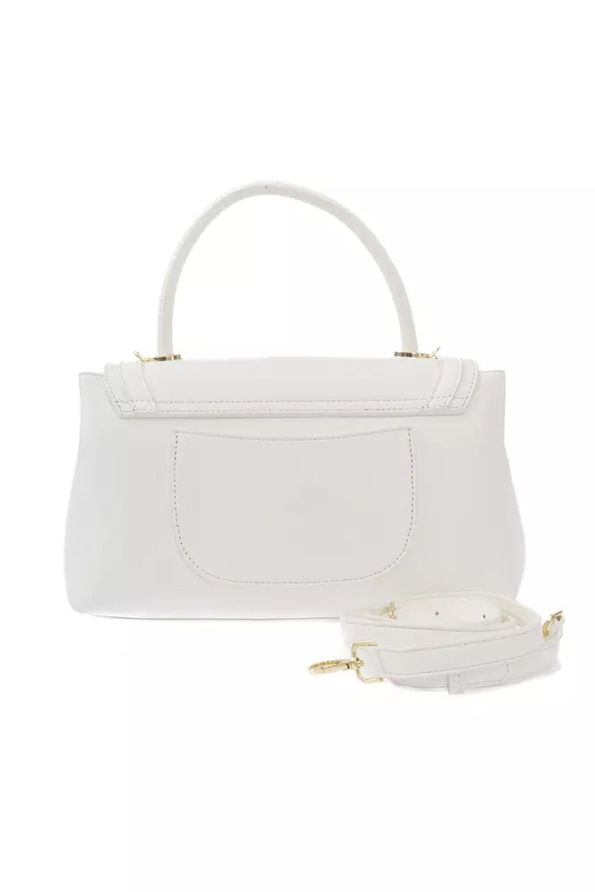 Chic White Shoulder Bag with Golden Accents