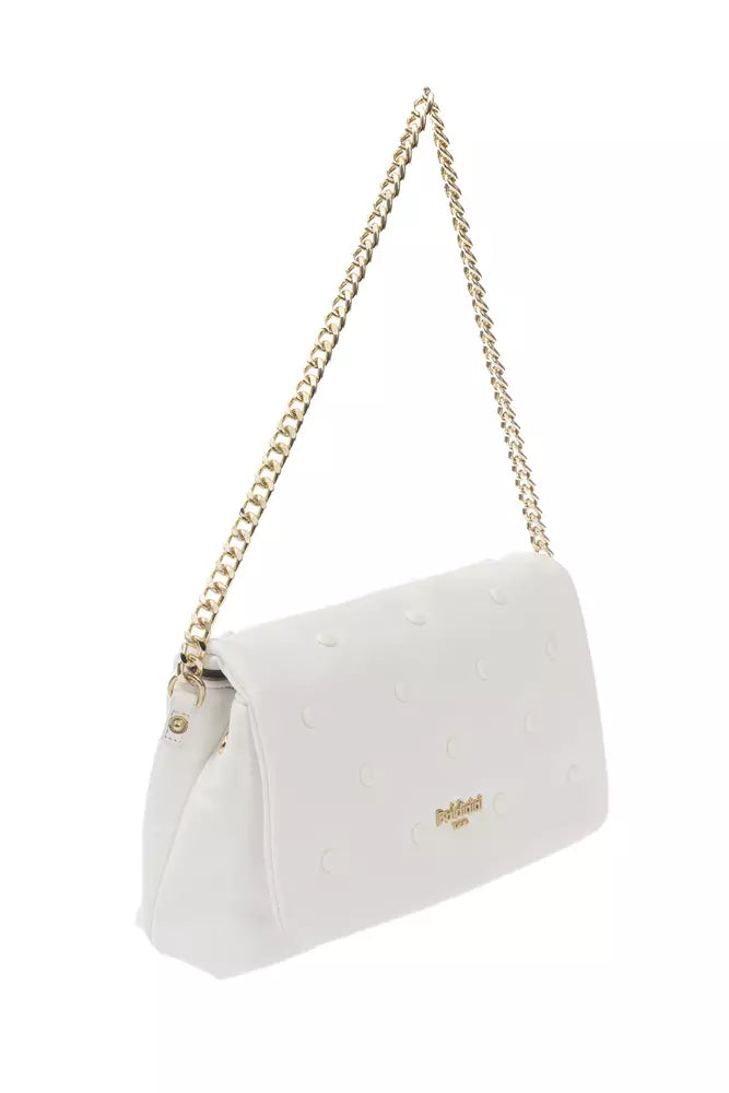 Elegant White Leather Shoulder Bag with Golden Accents