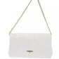 Elegant White Leather Shoulder Bag with Golden Accents