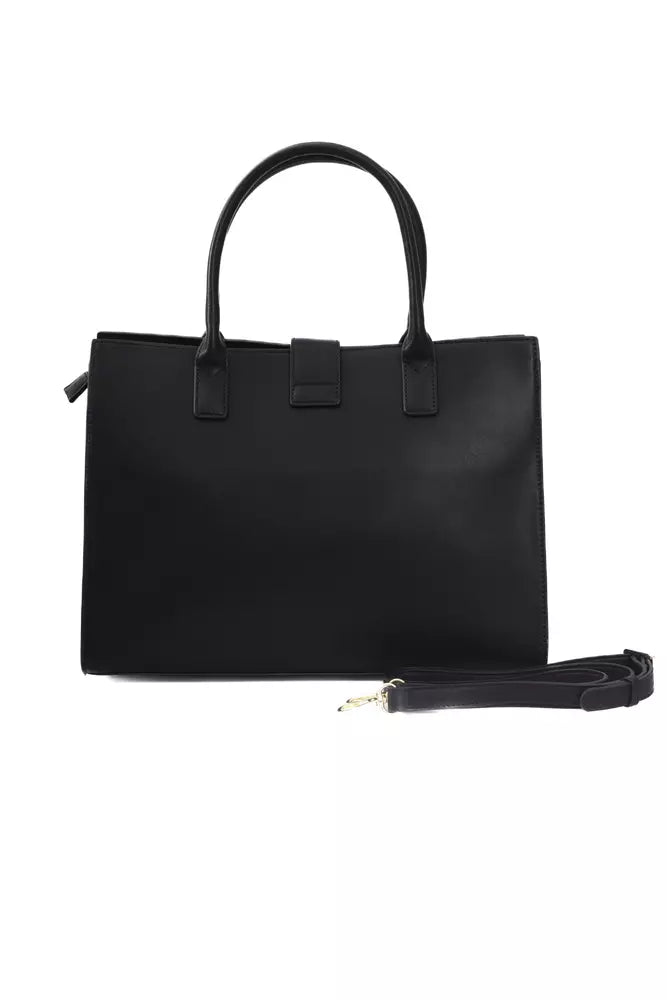 Elegant Black Shoulder Bag with Golden Accents