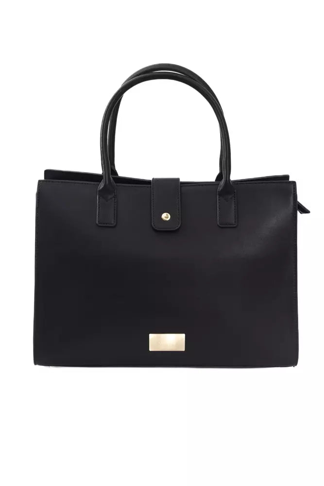 Elegant Black Shoulder Bag with Golden Accents