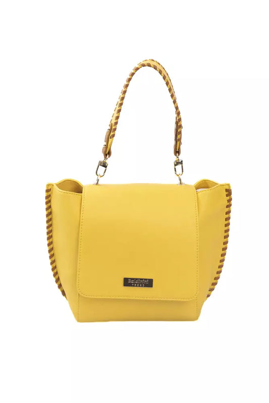 Elegant Yellow Shoulder Flap Bag with Golden Details