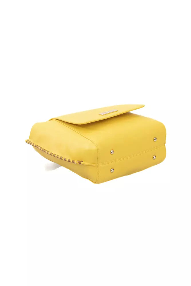 Elegant Yellow Shoulder Flap Bag with Golden Details