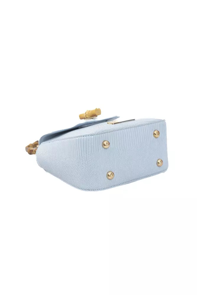 Elegant Light Blue Shoulder Bag with Golden Accents