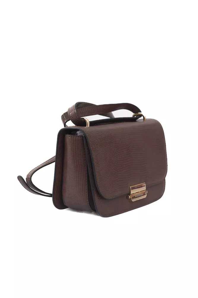 Elegant Brown Shoulder Bag with Golden Accents