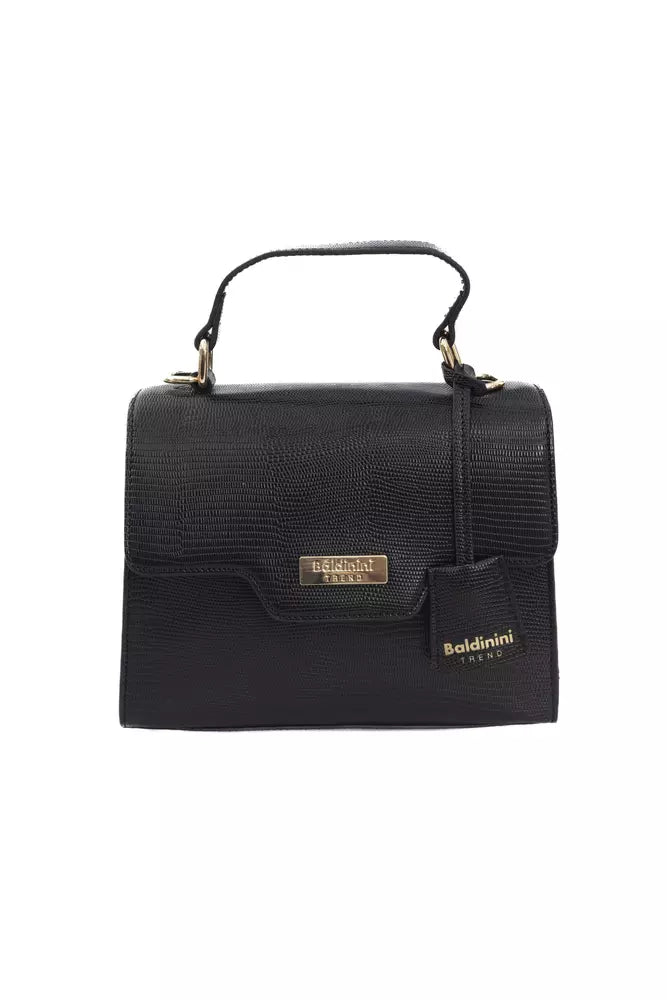 Elegant Black Shoulder Bag with Golden Accents