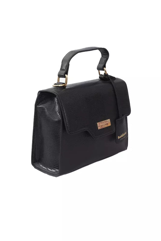 Elegant Black Shoulder Bag with Golden Accents