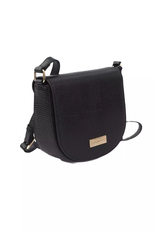 Elegant Black Shoulder Flap Bag with Golden Accents